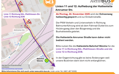 Linien 11 und 12: Aufhebung der Haltestelle Amrumer Str.