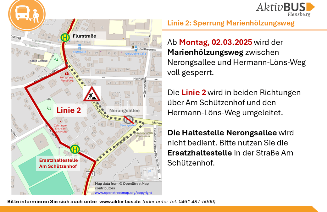 Linie 2: Vollsperrung Marienhölzungsweg ab 2.3.26