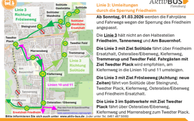 Linien 3, 7, N1: Fahrplanänderungen wegen der Sperrung Friedheim ab 1.3.26