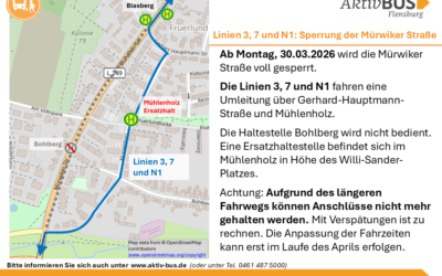 Linien 3, 7, N1: Sperrung der Mürwiker Straße ab 30.03.26