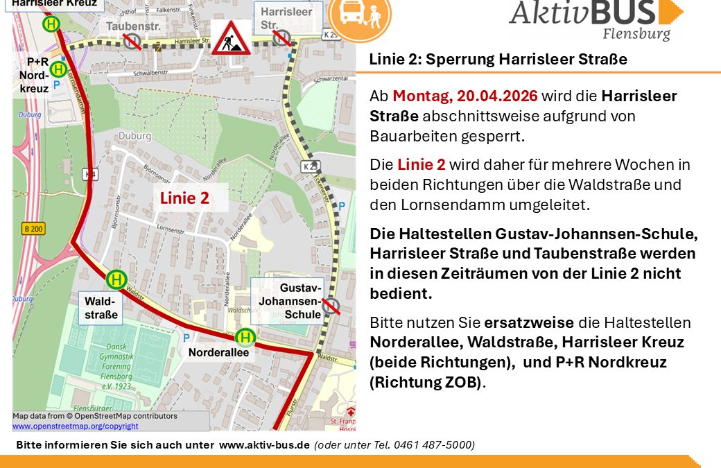 Linien 2, N4: Sperrung der Harrisleer Straße ab 20.4.26