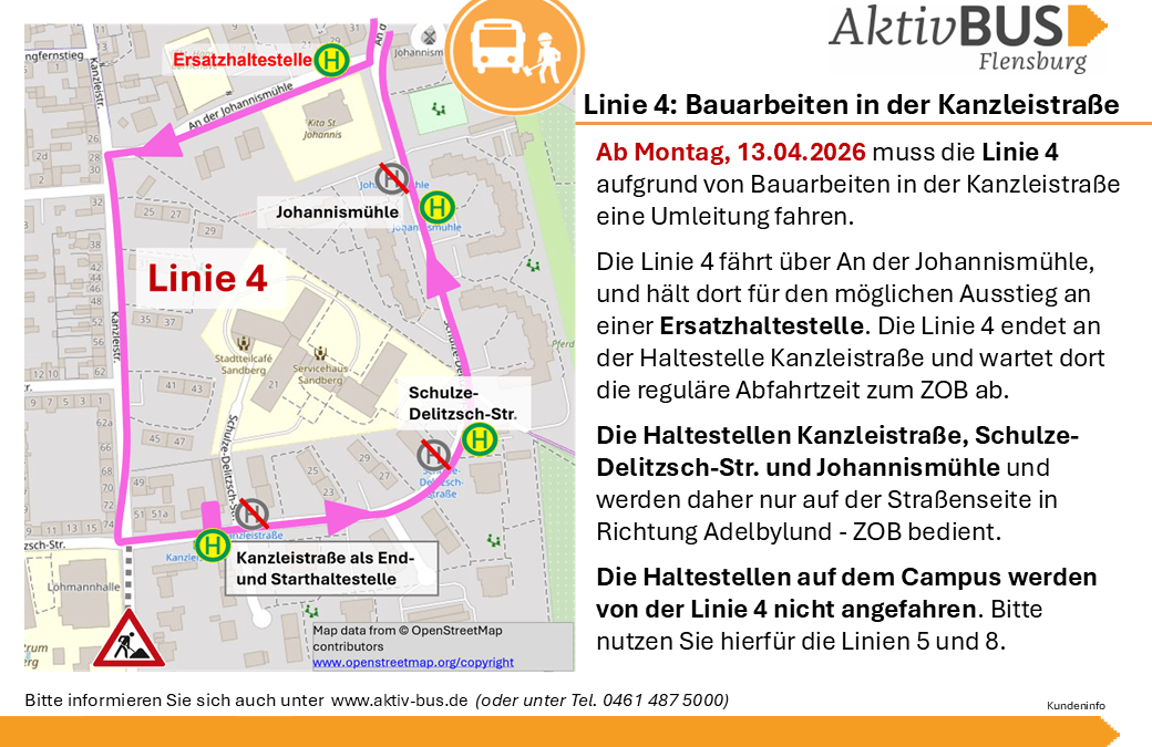 Linie 4: Sperrung der Kanzleistr. ab 13.4.26