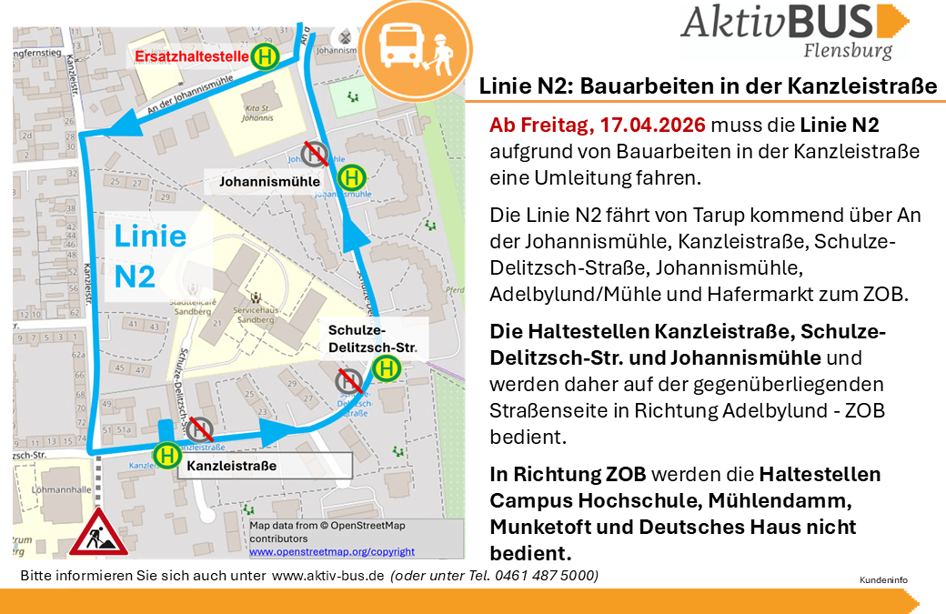 Linie N2: Sperrung der Kanzleistr. ab 13.6.26