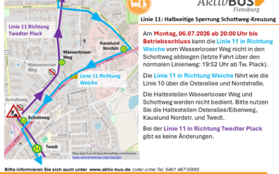 Linie 11: Sperrung Schottweg-Kreuzung am 6.7.26 ab 20 Uhr