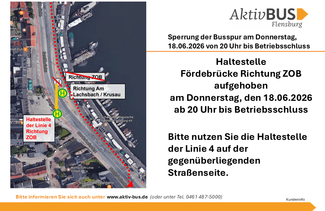 Linien 1, 7: Sperrung der Busspur Schiffbrücke am 18.6.26 ab 20 Uhr