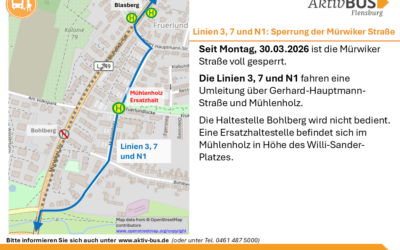 Linien 3, 7, N1: Sperrung der Mürwiker Straße seit 30.03.26