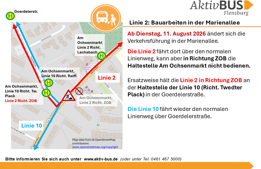 Linie 2: Bauarbeiten in der Marienallee ab 11.8.26