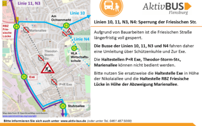 Linien 10, 11, N3, N4: Sperrung der Friesischen Straße