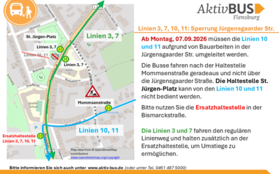 Linien 3, 7, 10, 11: Sperrung der Jürgensgaarder Str.